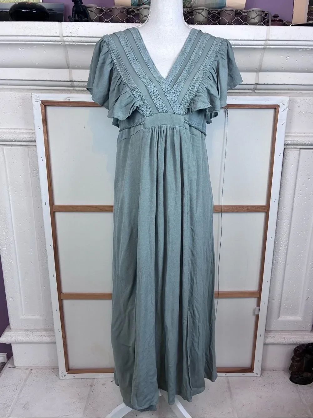 Baltic Born Goddess Sage Green V-Neck Flutter Sleeve Maxi Dress